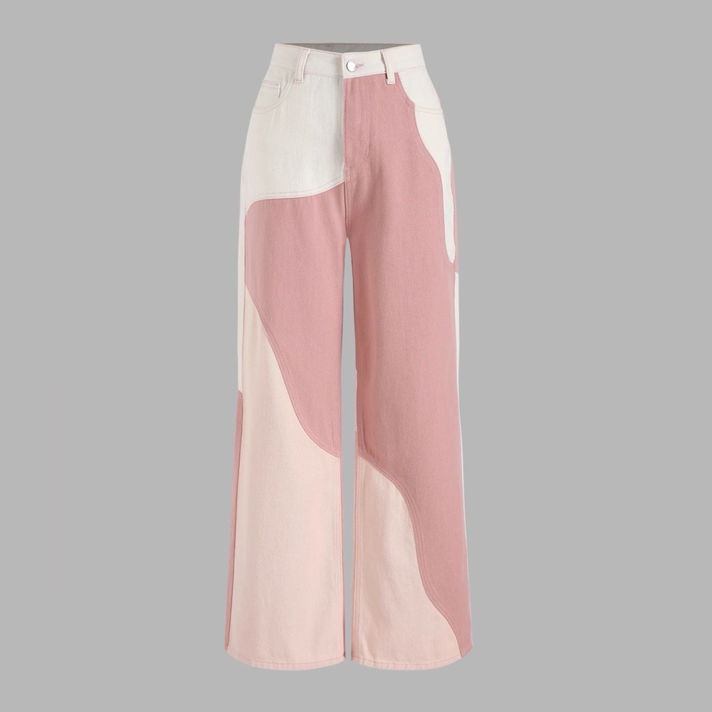 Cider Two-Tone Pink and Cream Wide Leg Jeans